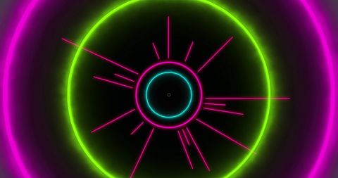 Abstract neon circles with pulsating tech design