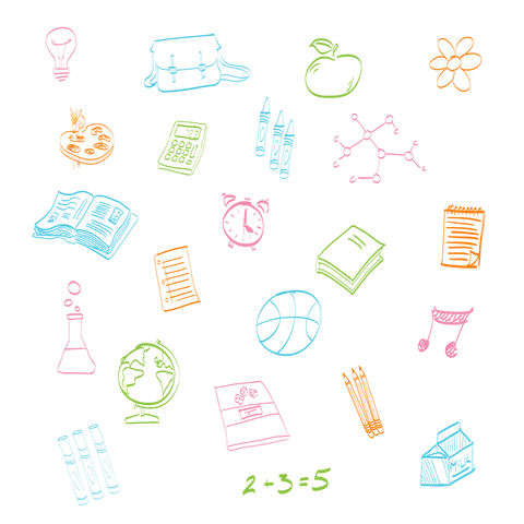 Colorful Educational Icons on Transparent Background, Vector Illustration