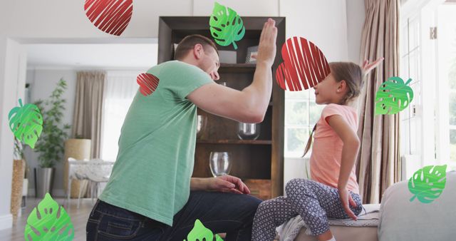 Father and Daughter Sharing High Five in Living Room - Download Free Stock Images Pikwizard.com