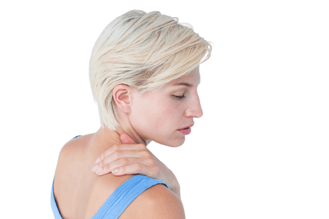 Transparent Image of Woman with Short Blonde Hair Holding Neck