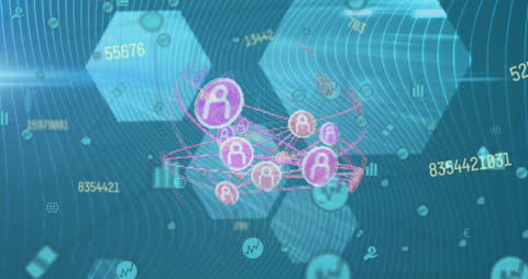 Abstract Digital Network with Profile Icons and Data Streams