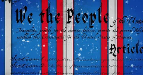 Constitution Text Over Patriotic Stars and Stripes Background