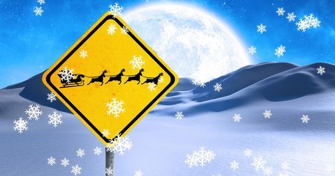 Santa Sleigh Warning Sign in Snowy Winter Landscape - Download Free Stock Images Pikwizard.com