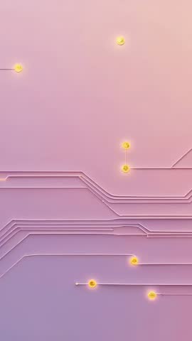 Traveling digital pulse across gradient network lighting golden nodes vertical tech video