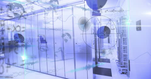 Mathematical Equations and Data Visualization Over Server Room