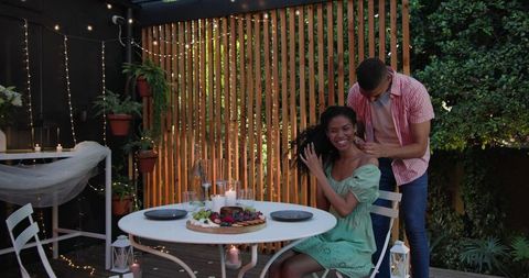 Romantic Garden Dinner with Outdoor Lights and Candlelight