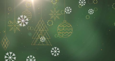 Festive Snowflakes with Geometric Holiday Decorations on Green