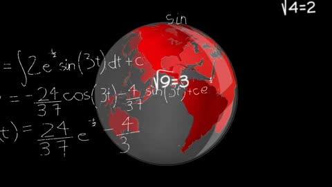 Animated Globe with Complex Mathematical Equations on Blackboard