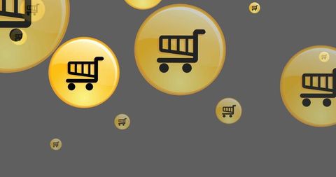 Yellow Online Shopping Cart Icons on Grey Background