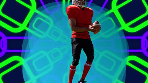 Football Player Holding Ball with Futuristic Digital Design