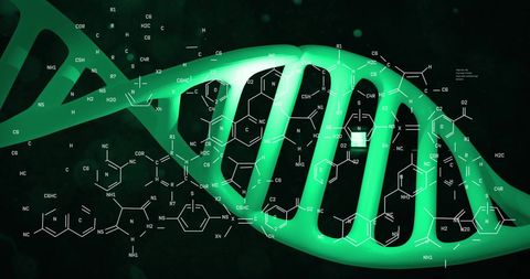 Futuristic concept of dna strand with chemical formula overlay