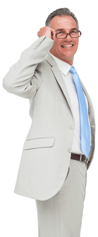 Clear Visibility Happy Senior Businessman Wearing Glasses Transparent Background