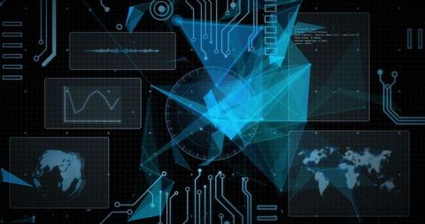 Futuristic Holographic Network Interface with Glowing Data Panels