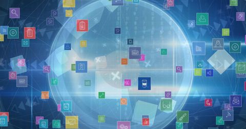 Abstract Digital Interface with Floating Icons - Download Free Stock Images Pikwizard.com