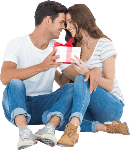 Happy Couple Sharing Gift with Transparent Background