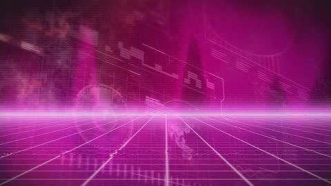 Futuristic Neon Grid with Digital Data Visualization