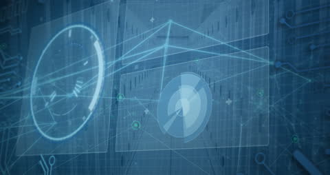 Futuristic Network Connections Visualization in Server Room