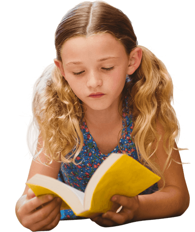 Transparent Focused Girl Reading Yellow Book with Pigtails - Download Free Stock Videos Pikwizard.com