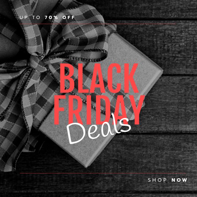 Composition of up to 70 percent off black friday deals shop now text over present - Download Free Stock Videos Pikwizard.com