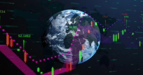 Global Financial Market Data Visualization Overlay on Earth