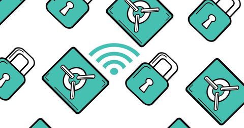 Digital security and wireless network safety icons pattern
