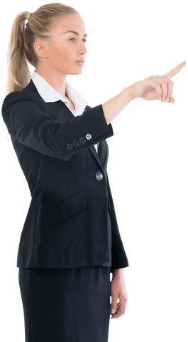 Transparent Confident Businesswoman Touching Virtual Screen