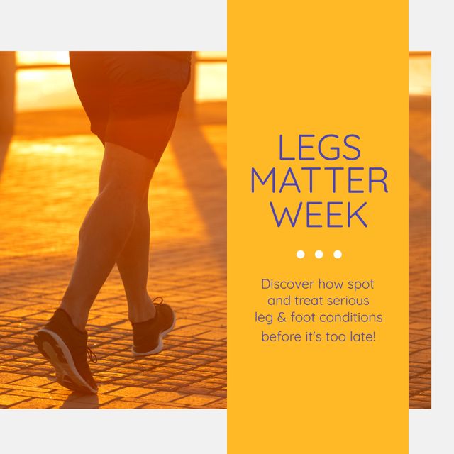 Composition of legs matter week text with caucasian man running. Legs matter week and celebration concept digitally generated image.