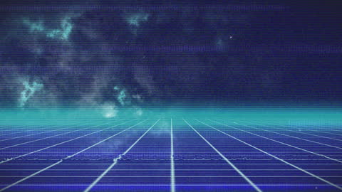 Glitched Digital Space with Neon Grid
