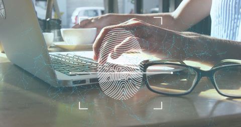 Businesswoman Using Laptop with Digital Security Interface