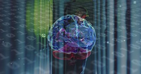 Digital Brain Overlaid on Tech Professional in Data Center - Download Free Stock Images Pikwizard.com