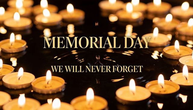 Memorial Day Candle Vigil with Floating Tea Lights on Reflective Water - We Will Never Forget