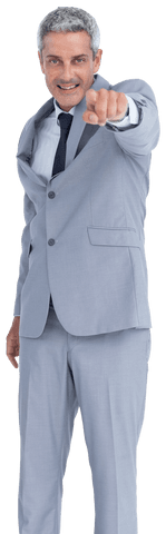 Transparent Cheerful Businessman Energetic Pointing Gesture