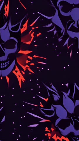 Horned Skull Shifting and Pulsing with Neon Splatter Vertical Loop for Music Video