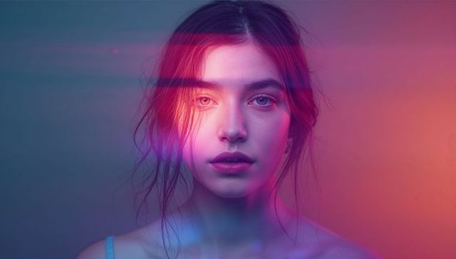 Glamorous Woman Under Neon Lights with Vibrant Flair