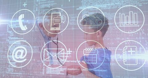 Child exploring medicine and technology with senior professional