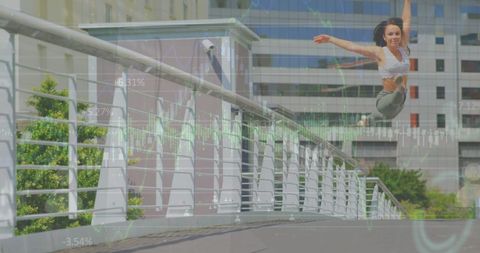 Dynamic Overlay of Technology and Fitness on Urban Bridge - Download Free Stock Images Pikwizard.com