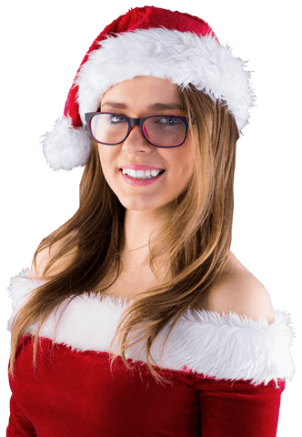 Transparent Stylish Santa Girl Wearing Glasses Celebrating Christmas