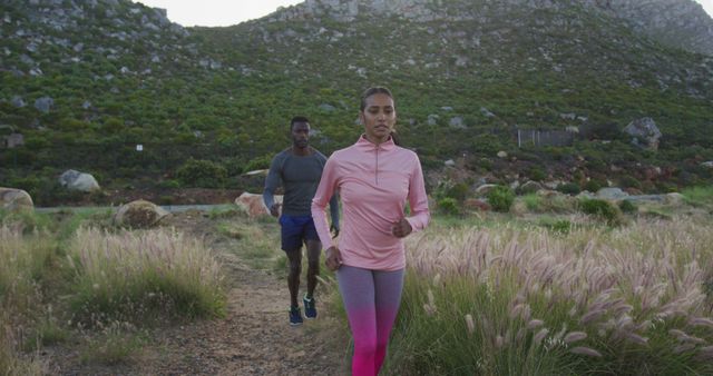 Couple Jogging on Scenic Mountain Trail - Download Free Stock Images Pikwizard.com