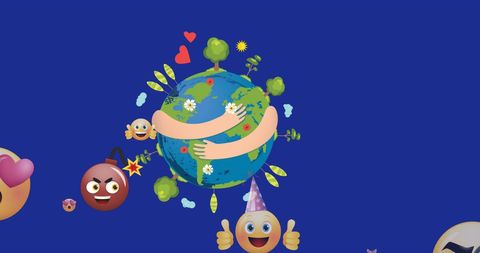 Emojis Spreading Kindness Around Planet Earth Illustration - Download Free Stock Images Pikwizard.com