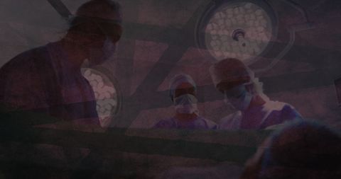 Surgeons in operating room with conceptual lighting effects