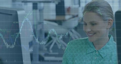 Businesswoman Analyzing Financial Data on Screen