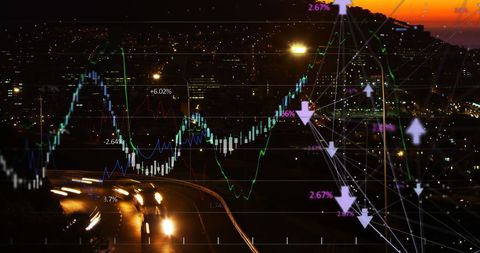 financial data visualization over cityscape and road traffic - Download Free Stock Images Pikwizard.com