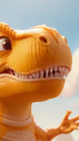 Playful Orange Dinosaur Opening and Closing Jaws in Vertical Animated Sky Video Loop