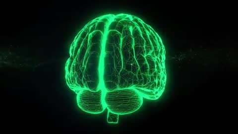 Neon Green Wireframe Brain Rotating Signifying Futuristic Intelligence