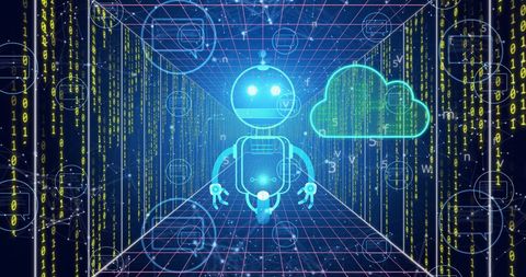 Robot with Cloud Technology in Digital Data Processing Environment - Download Free Stock Images Pikwizard.com