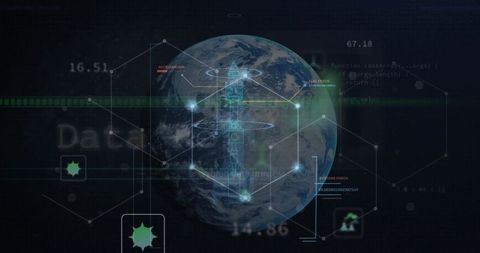 Futuristic digital interface over earth with data elements