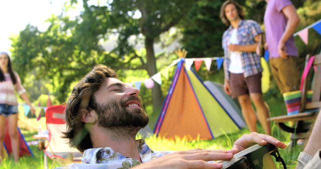 Group of Friends Relaxing and Celebrating Outdoors at Summer Festival - Download Free Stock Images Pikwizard.com