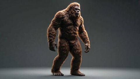 Sasquatch Standing in Studio with Grey Backdrop