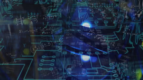 Futuristic Digital Concept with Motherboard and Math Formulae