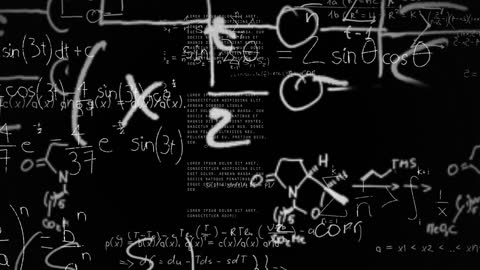 Flow of Complex Mathematical Formulas on Black Background